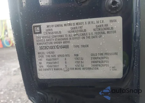 2007 Chevrolet Silverado 1500 Classic Work Truck z USA, uszkodzony, nr VIN 3GCEC14XX7G164498